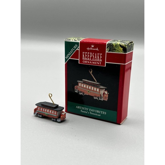 1990 Miniature Hallmalk Keepsake Ornament SANTA'S STREETCAR Artists Favorites - Picture 1 of 5